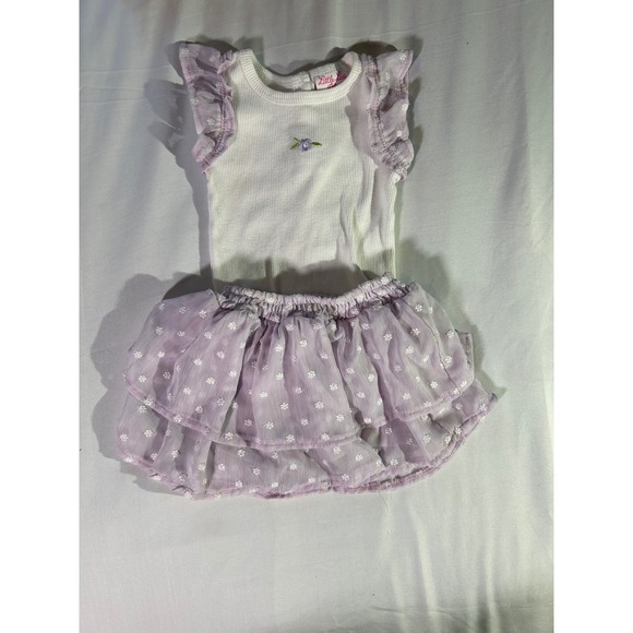 Little Lass Other - Little Lass Baby Girls 12M Lavender White Floral Tutu Skirt and Bodysuit Set
